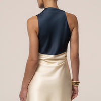 « Fleur de Lune » — Robe Mini Drapée à Imprimé Floral, Bleu Marine