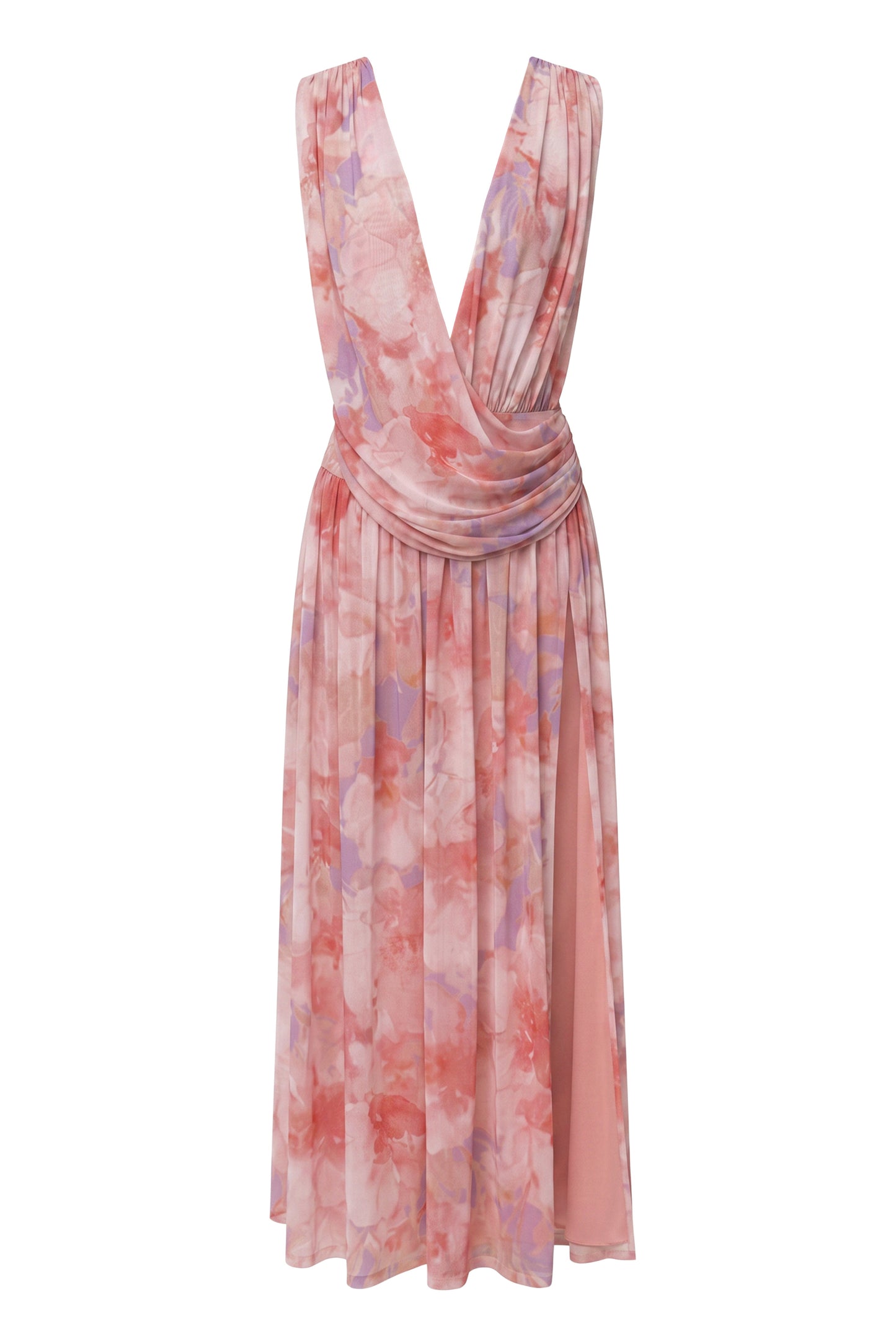 « Fleur du Soir » — Robe Longue Fleurie Drapée, Rose