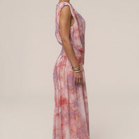 « Fleur du Soir » — Robe Longue Fleurie Drapée, Rose