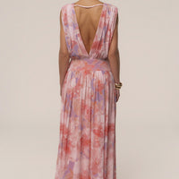 « Fleur du Soir » — Robe Longue Fleurie Drapée, Rose