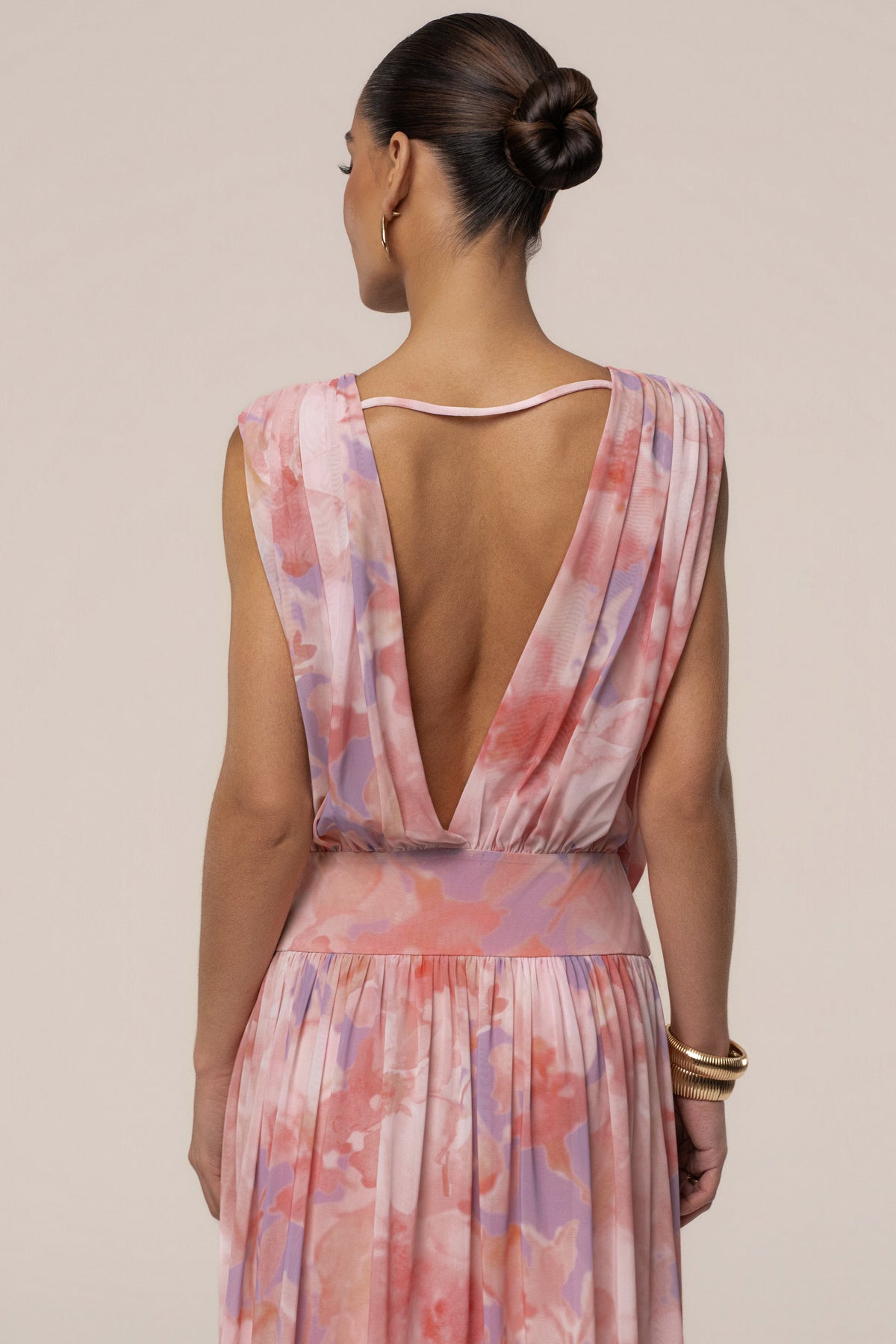 « Fleur du Soir » — Robe Longue Fleurie Drapée, Rose