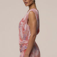 « Fleur du Soir » — Robe Longue Fleurie Drapée, Rose