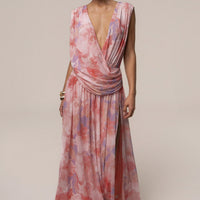 « Fleur du Soir » — Robe Longue Fleurie Drapée, Rose
