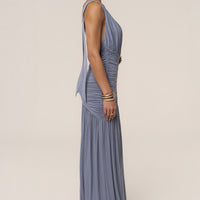 « Soirées Dorées » — Robe Longue Dos Nu Licou, Bleu