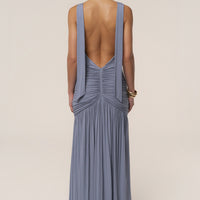 « Soirées Dorées » — Robe Longue Dos Nu Licou, Bleu