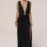 « Soirées Dorées » — Robe Longue Dos Nu Licou, Noir