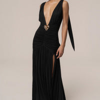 « Soirées Dorées » — Robe Longue Dos Nu Licou, Noir
