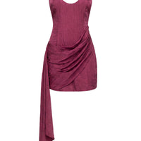 « Passage Doré » — Robe Courte Plongeante Dos Nu Drapée, Fuchsia