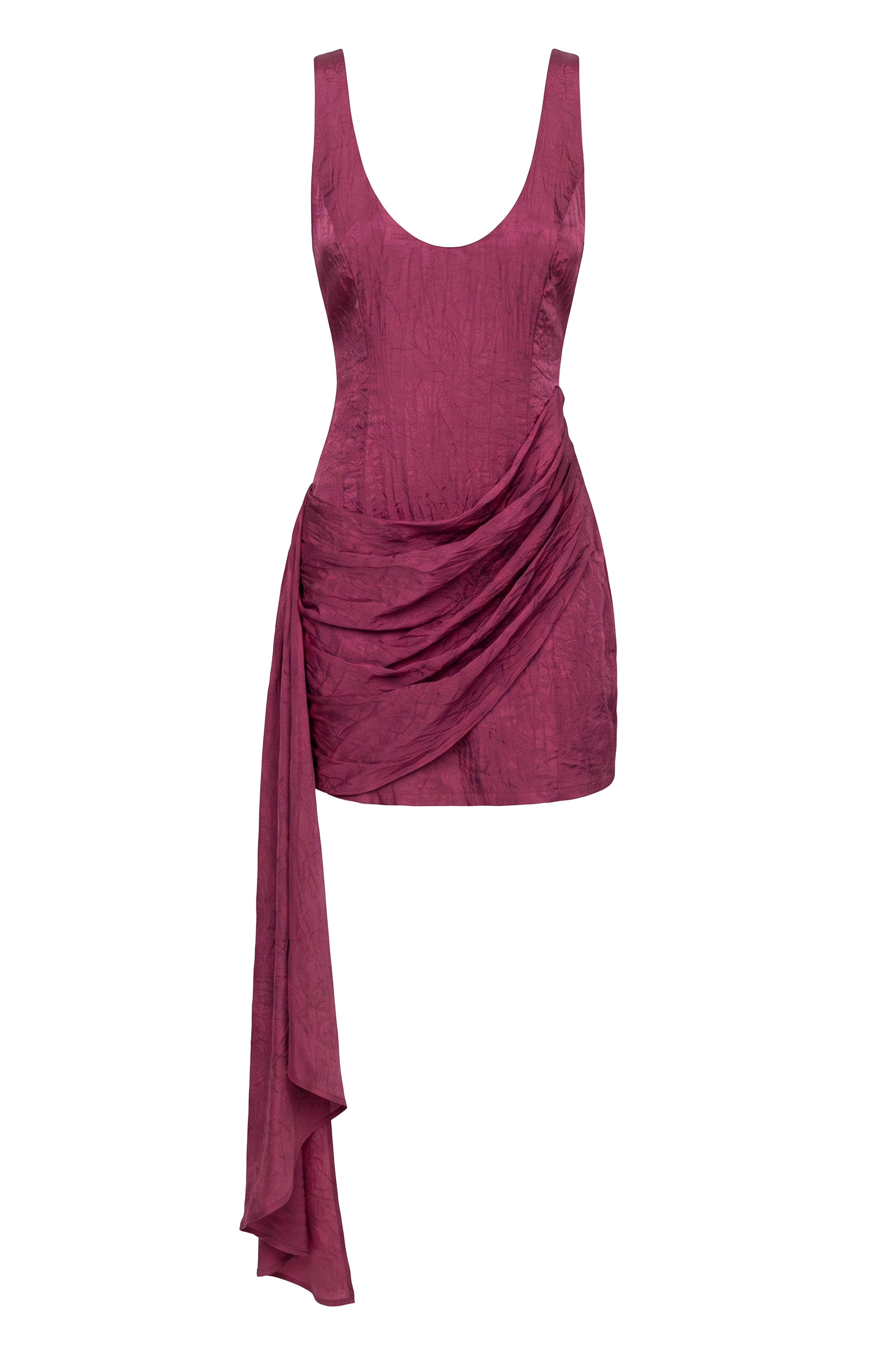 « Passage Doré » — Robe Courte Plongeante Dos Nu Drapée, Fuchsia