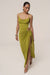 « Haute Exigence » — Robe Longue Drapée Échancrée, Vert Citron