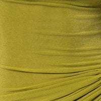 « Haute Exigence » — Robe Longue Drapée Échancrée, Vert Citron