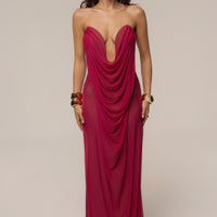 « Sirène » — Robe Longue Sculptante Mesh, Fuchsia
