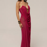 « Sirène » — Robe Longue Sculptante Mesh, Fuchsia