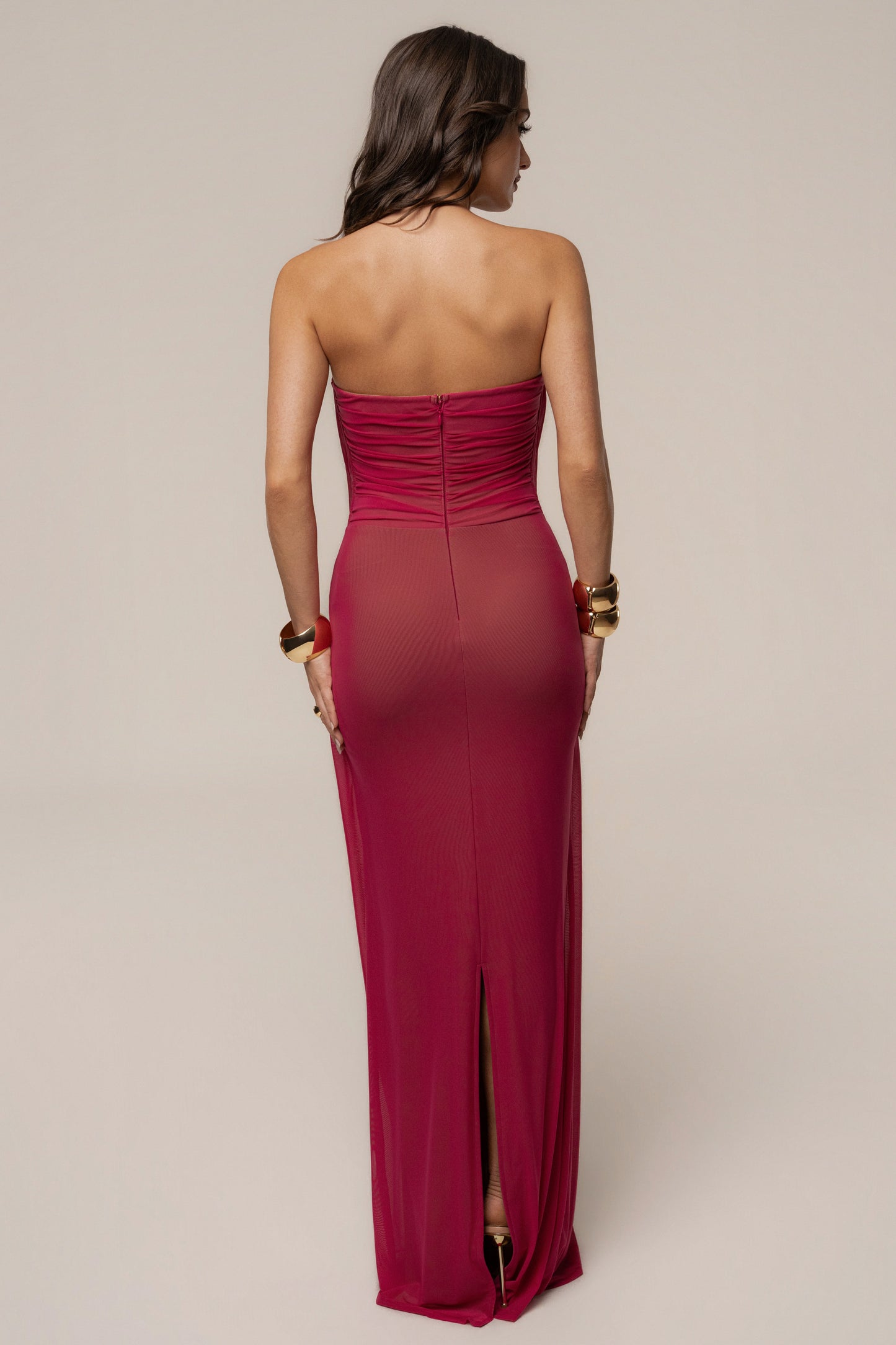 « Sirène » — Robe Longue Sculptante Mesh, Fuchsia