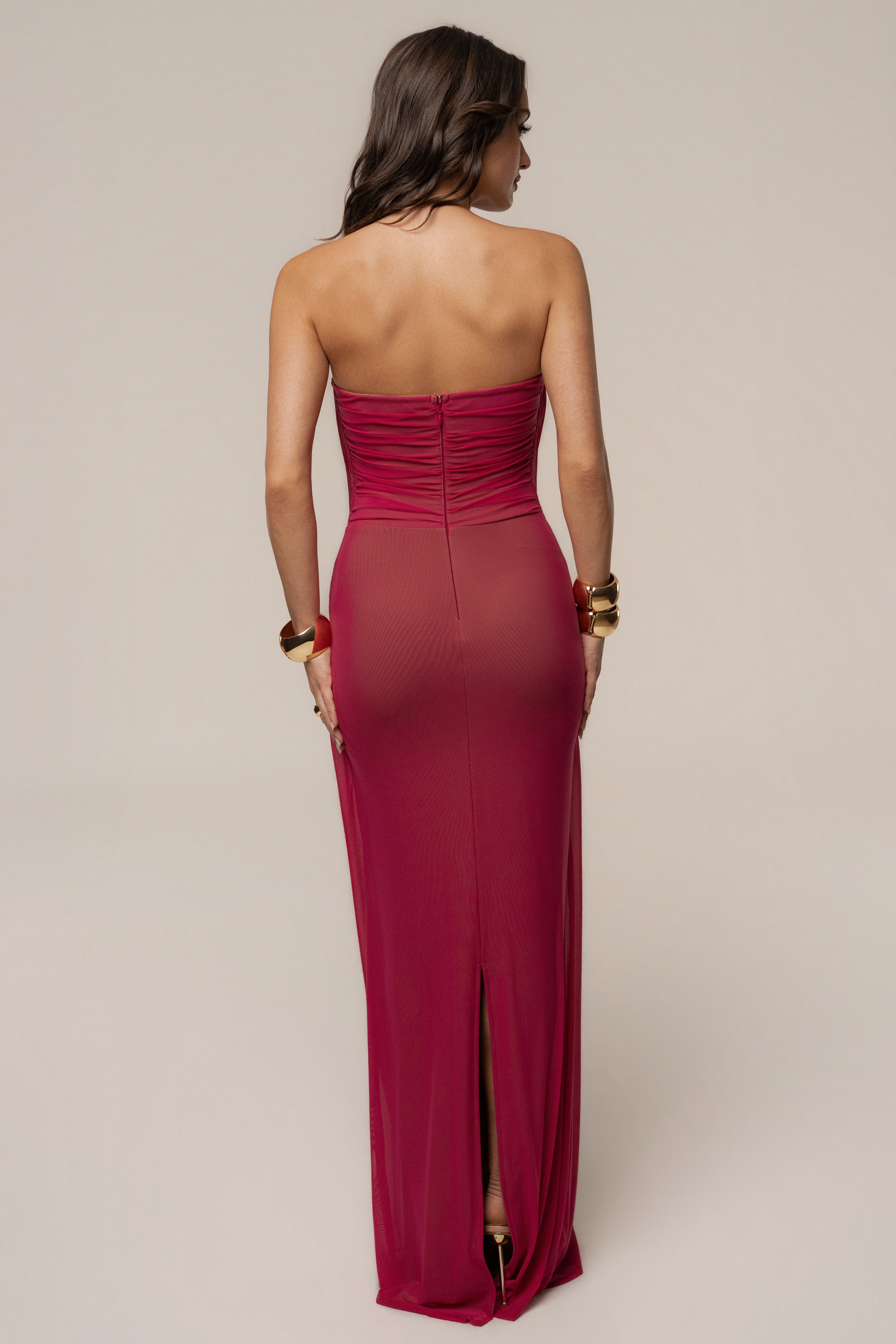 « Sirène » — Robe Longue Sculptante Mesh, Fuchsia