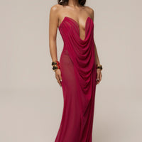 « Sirène » — Robe Longue Sculptante Mesh, Fuchsia