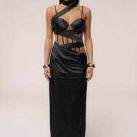 « Heure Dorée » — Robe Longue Corset, Noir