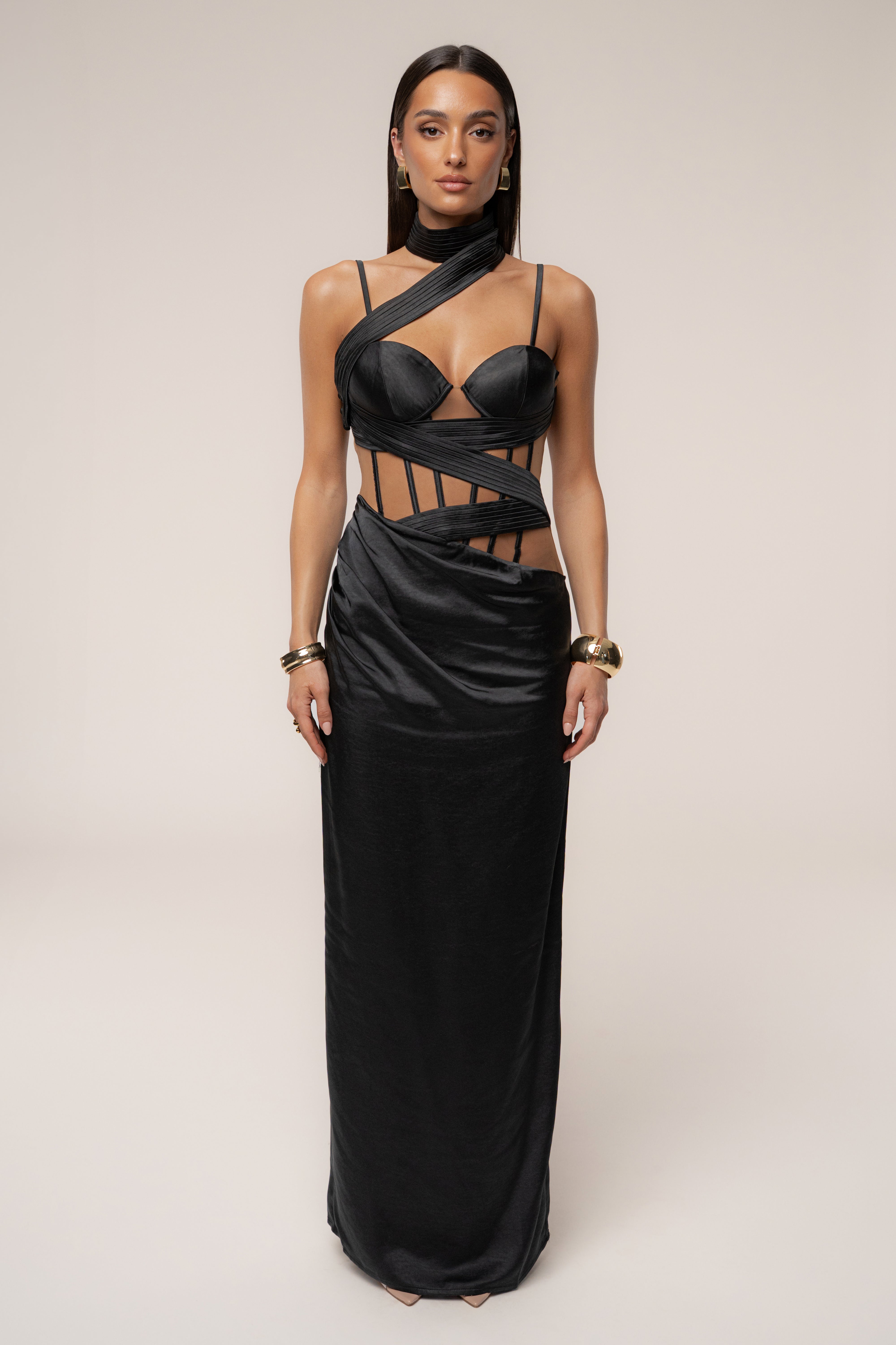 « Heure Dorée » — Robe Longue Corset, Noir