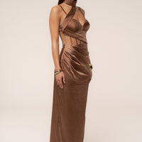 « Heure Dorée » — Robe Longue Corset, Bronze