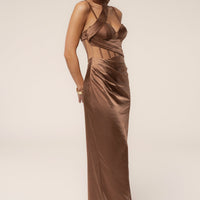 « Heure Dorée » — Robe Longue Corset, Bronze