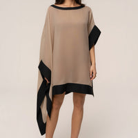 « Lysette » — Haut Poncho Contrasté, Beige