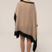 « Lysette » — Haut Poncho Contrasté, Beige