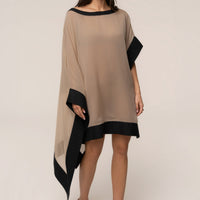 « Lysette » — Haut Poncho Contrasté, Beige