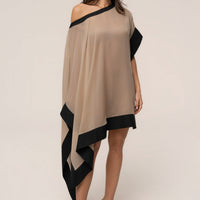 « Lysette » — Haut Poncho Contrasté, Beige