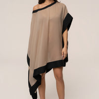 « Lysette » — Haut Poncho Contrasté, Beige