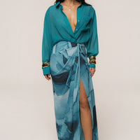« Brise d'Azur » — Chemisier Oversize à Col Classique, Bleu Aqua