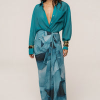 « Brise d'Azur » — Chemisier Oversize à Col Classique, Bleu Aqua