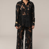 « Songe Fleuri » — Pantalon Organza Fleuri, Noir