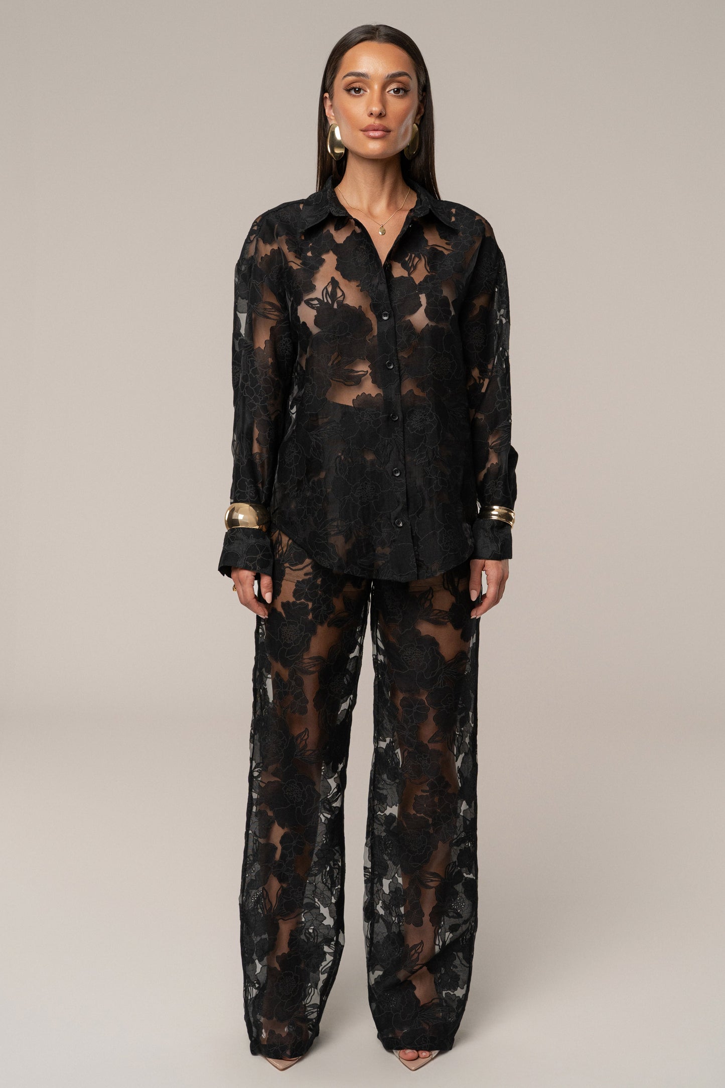 « Songe Fleuri » — Pantalon Organza Fleuri, Noir