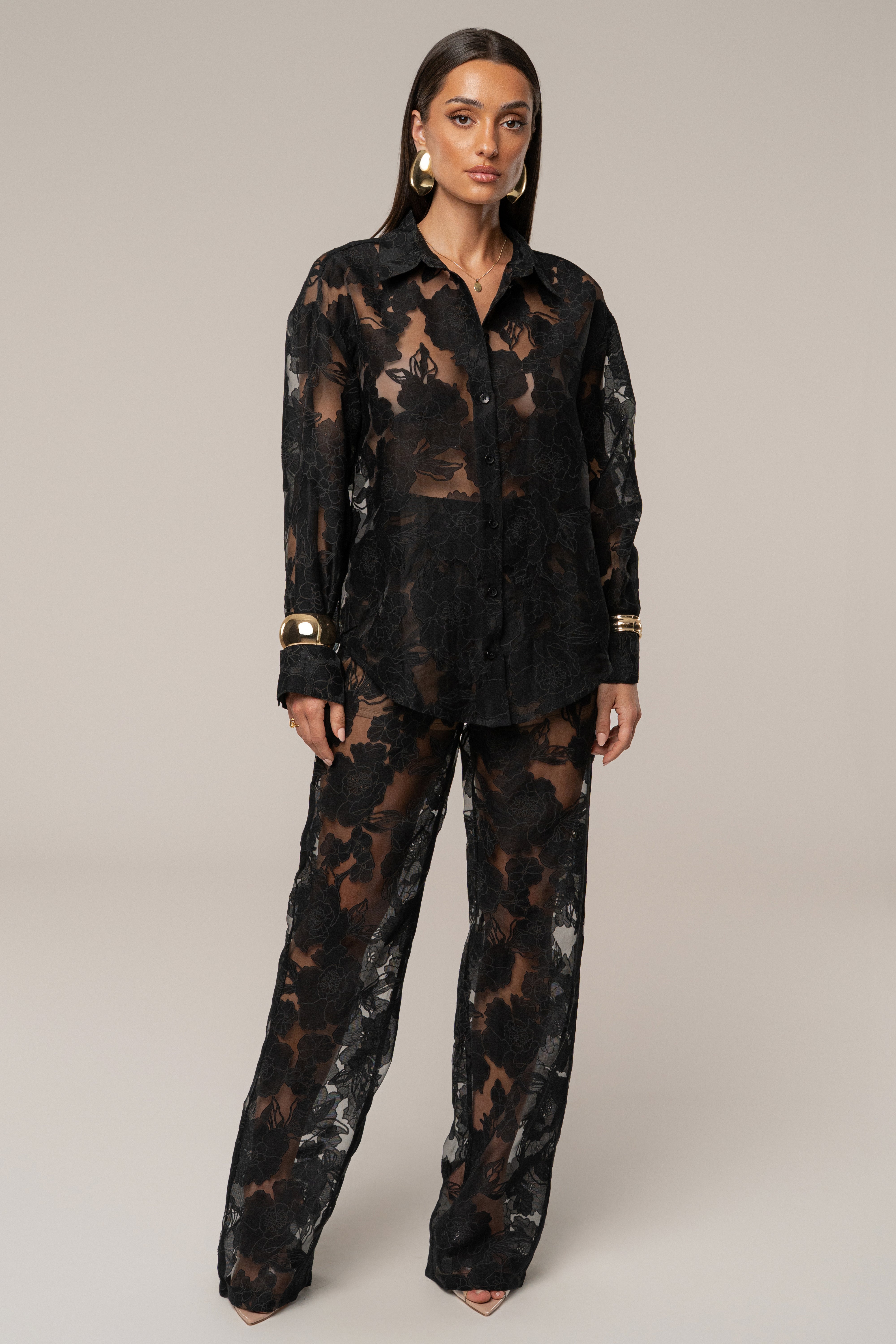 « Songe Fleuri » — Pantalon Organza Fleuri, Noir