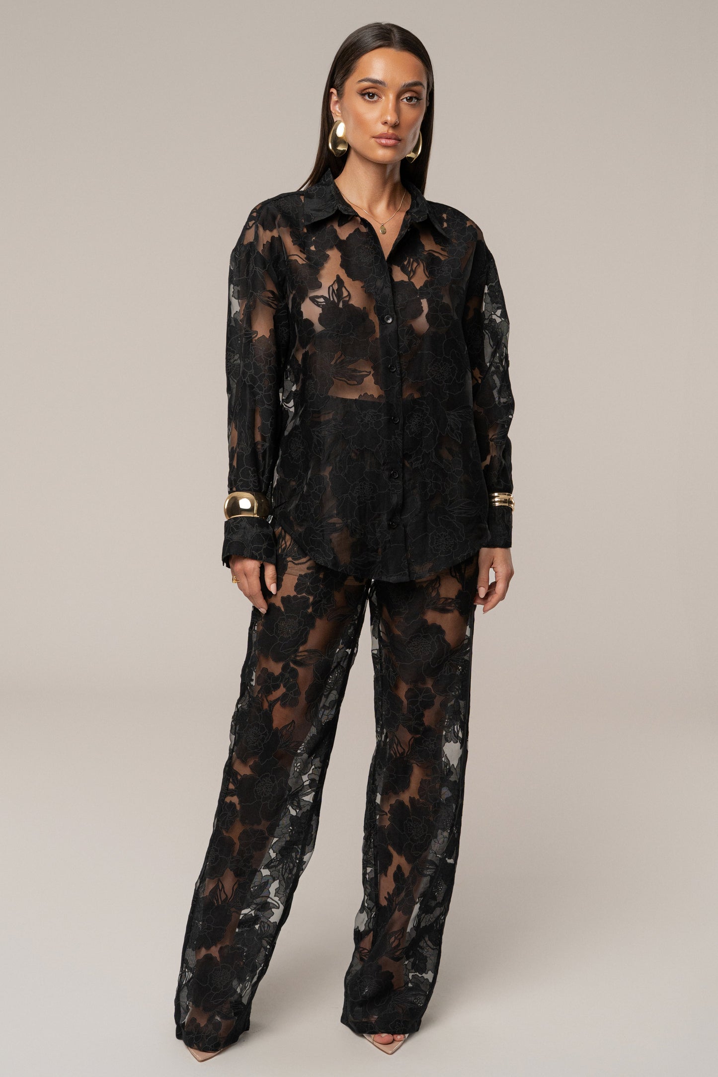 « Songe Fleuri » — Chemisier Organza Fleuri, Noir