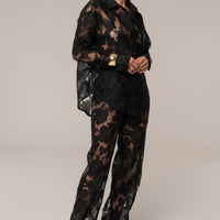 « Songe Fleuri » — Pantalon Organza Fleuri, Noir