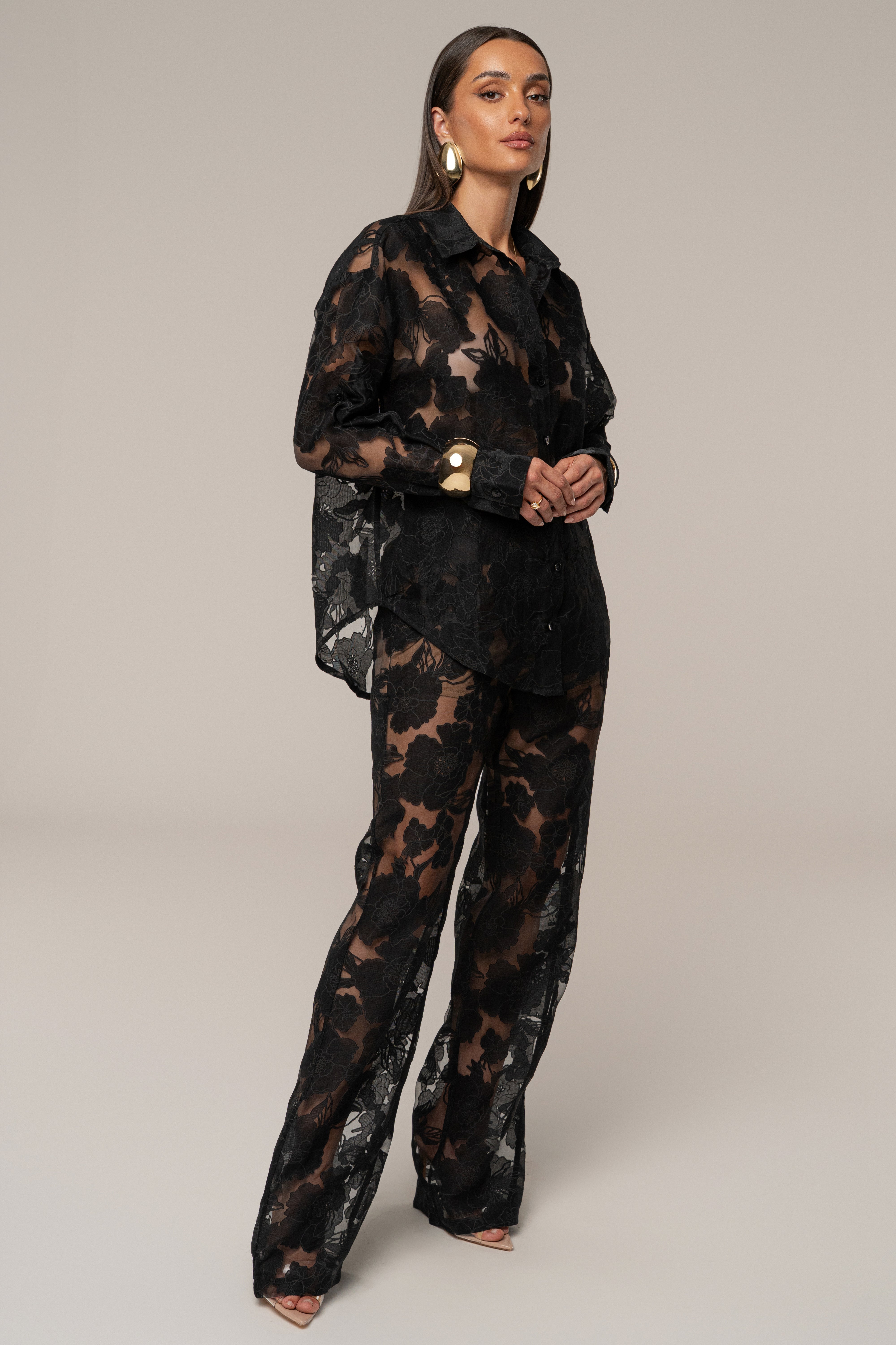 « Songe Fleuri » — Pantalon Organza Fleuri, Noir