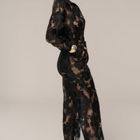 « Songe Fleuri » — Pantalon Organza Fleuri, Noir