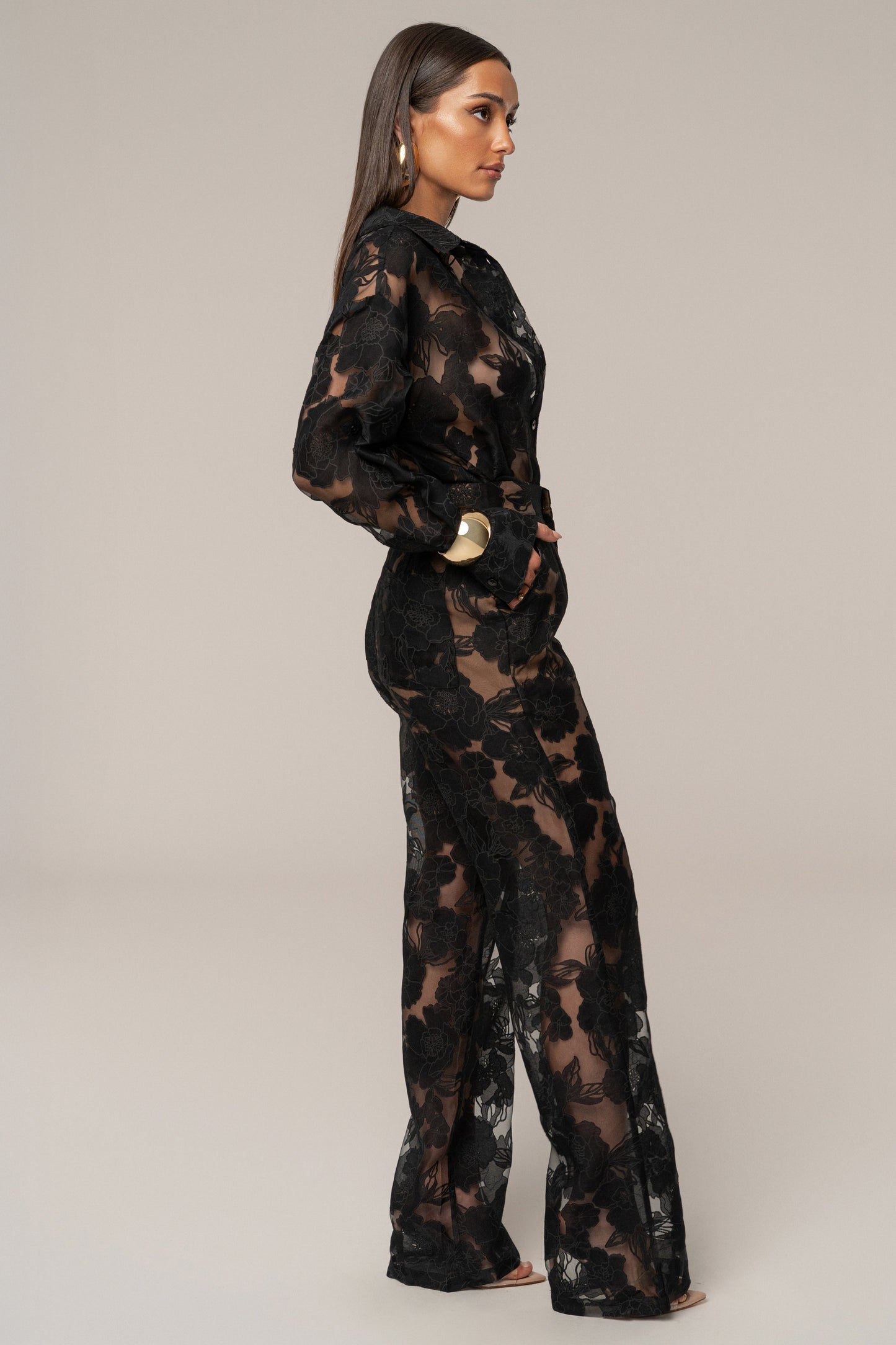 « Songe Fleuri » — Pantalon Organza Fleuri, Noir