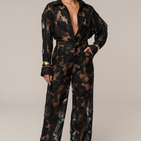 « Songe Fleuri » — Pantalon Organza Fleuri, Noir