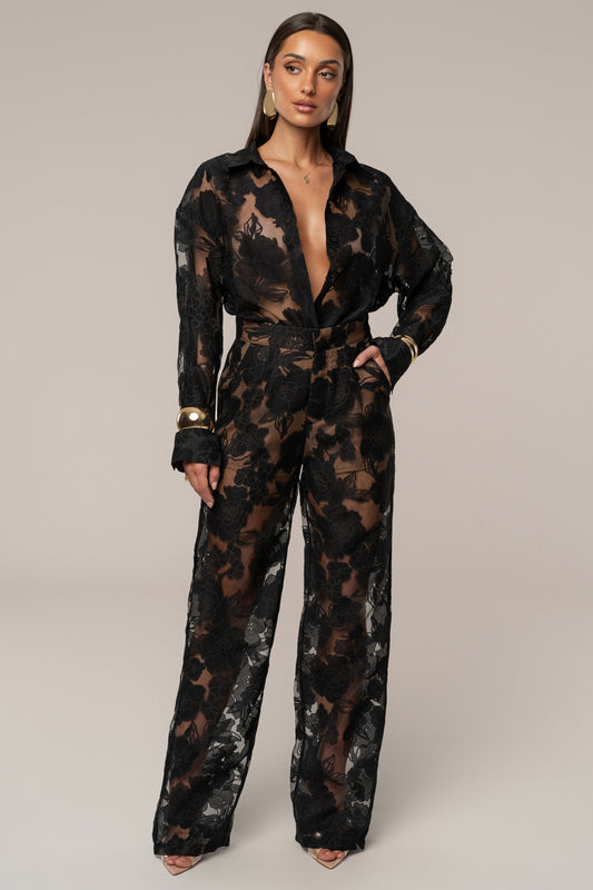 « Songe Fleuri » — Pantalon Organza Fleuri, Noir