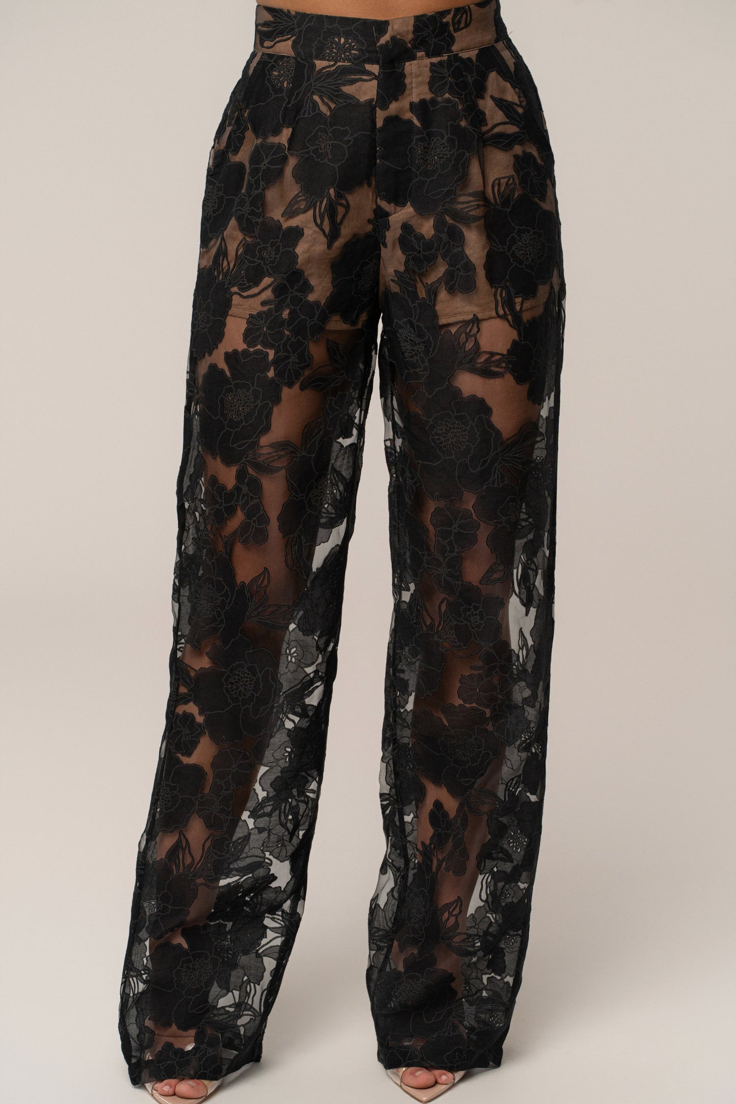« Songe Fleuri » — Pantalon Organza Fleuri, Noir