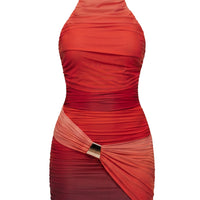 « Éclat du Désert » — Robe Courte Dos Nu Licou, Dégradé Terracotta