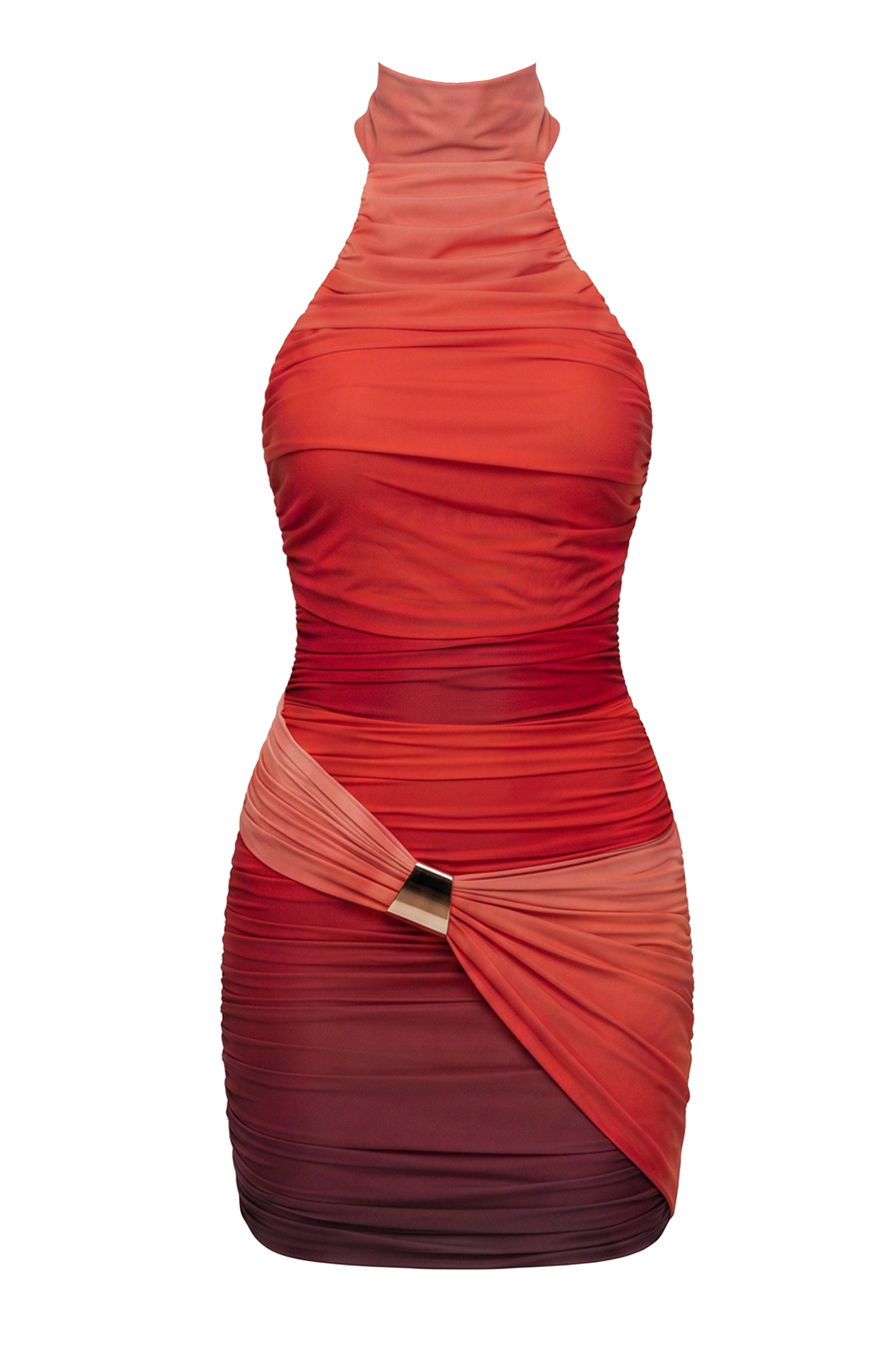 « Éclat du Désert » — Robe Courte Dos Nu Licou, Dégradé Terracotta