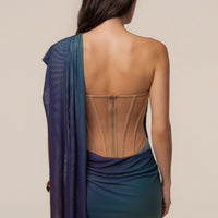 « Cœur d’Impératrice » — Robe Longue Drapée en Maille, Noir Ombré