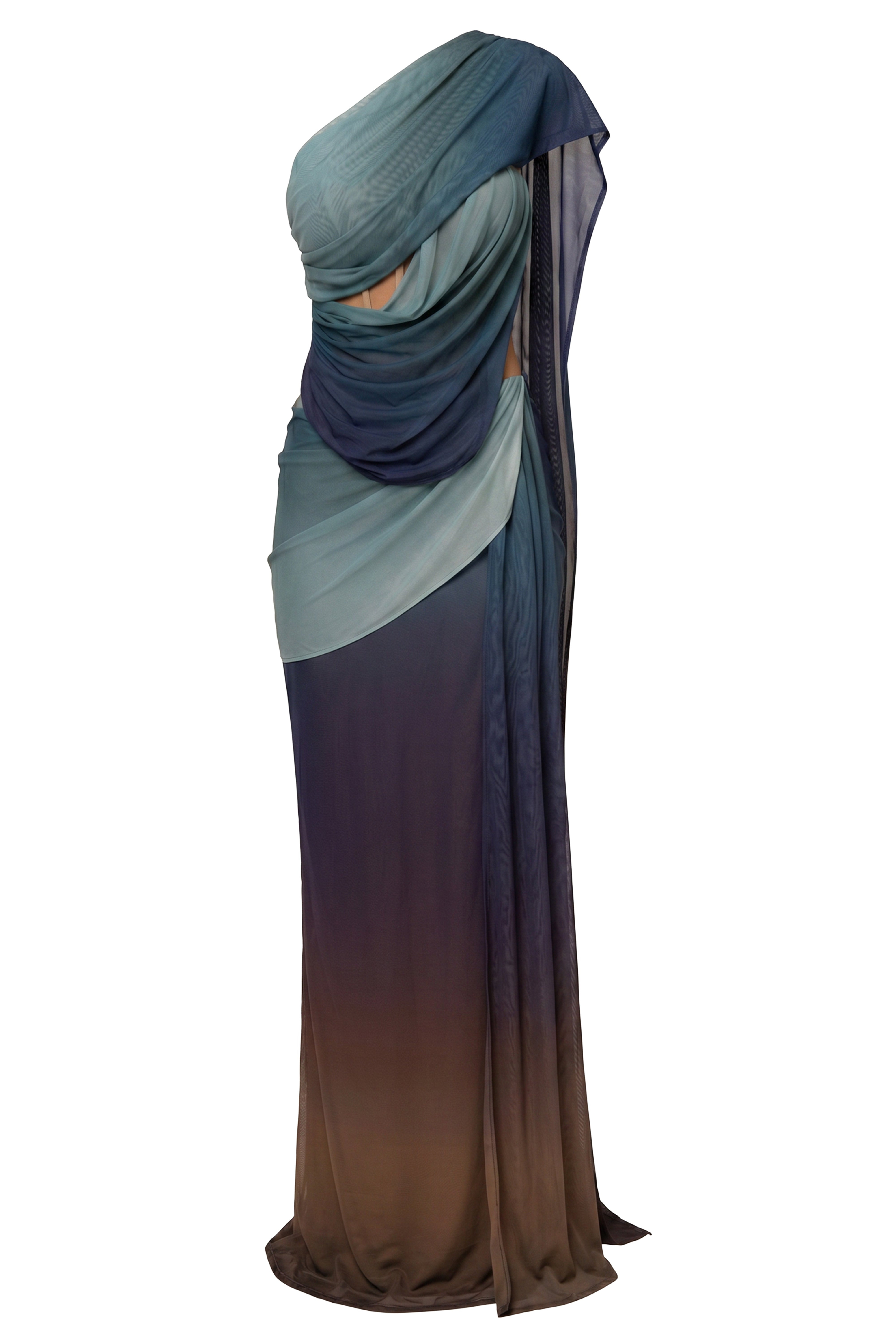 « Cœur d’Impératrice » — Robe Longue Drapée en Maille, Noir Ombré
