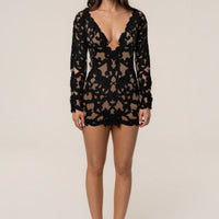 « Songe Floral » — Robe Courte Manches Longues, Noir