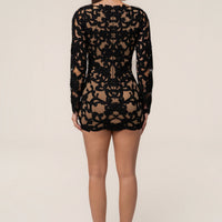 « Songe Floral » — Robe Courte Manches Longues, Noir