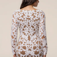 « Songe Floral » — Robe Courte Manches Longues, Blanc