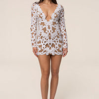 « Songe Floral » — Robe Courte Manches Longues, Blanc
